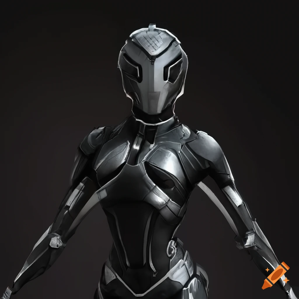 black and silver superhero in sci-fi armor suit