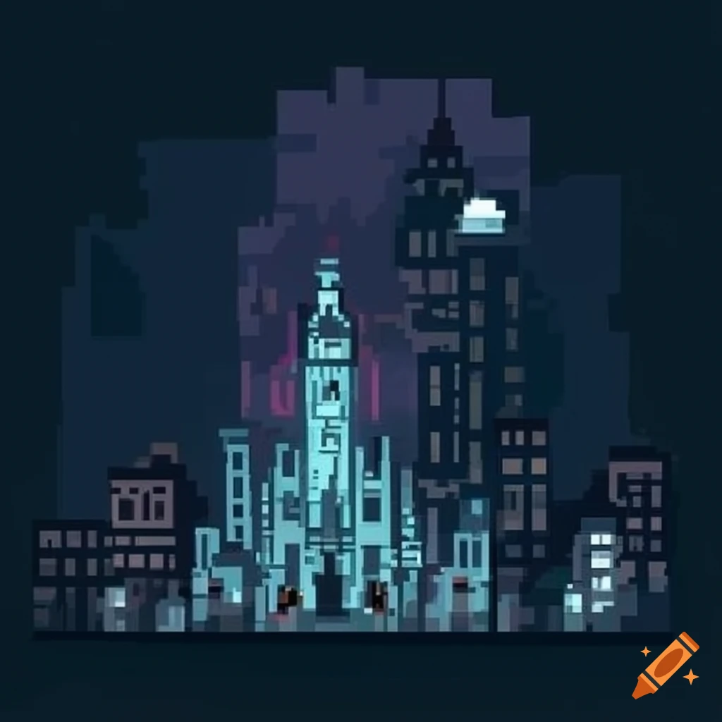 gritty pixel art of a victorian city
