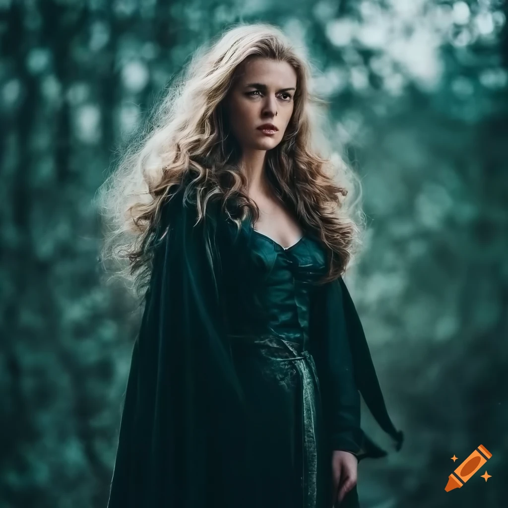 Celtic woman wearing green robe, surrounded by yellow flowers, beauty,  natural face, dreamy portrait, artistic, portrait featured on unsplash,  featured on unsplash, 80mm lens, aperture f2.8, sharp focus, ultra hd, 4k,  ultra