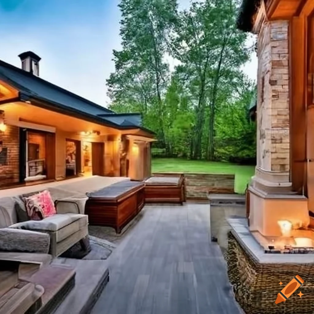 modern craftsman style mansion patio