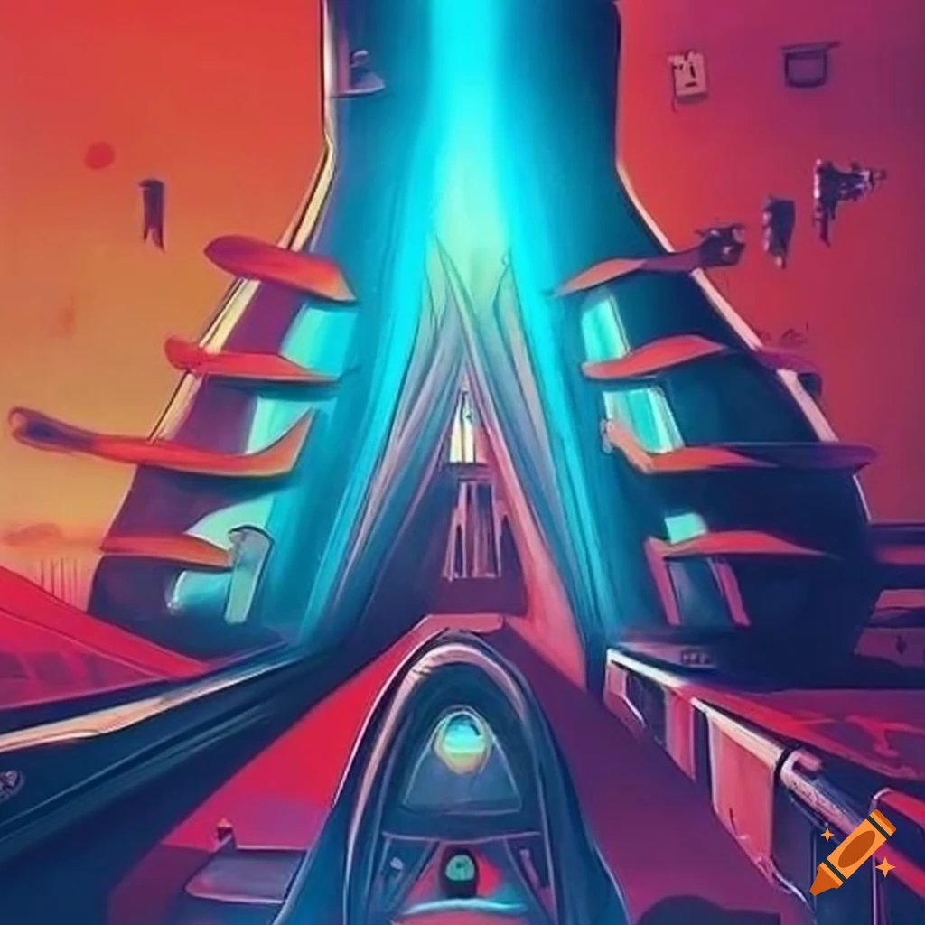 retro-futuristic design with flying saucers and ray guns