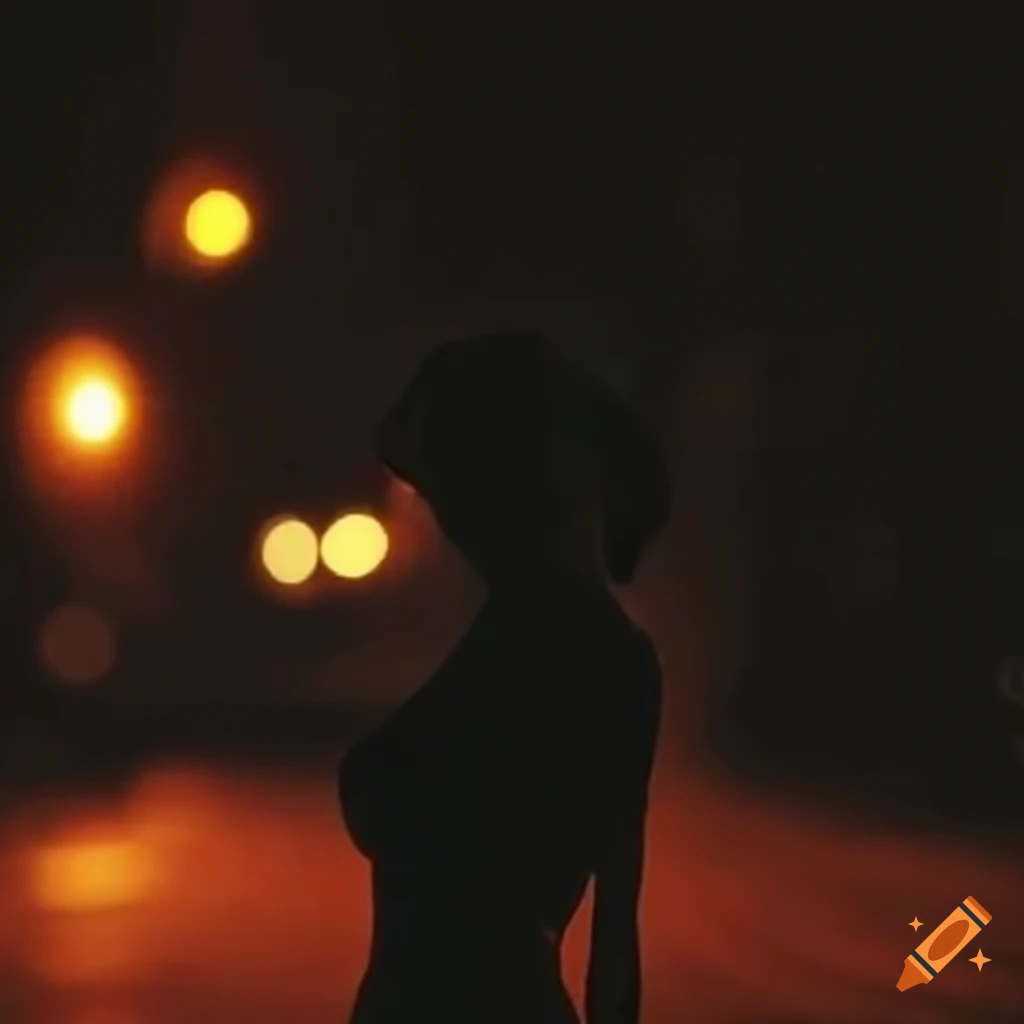 silhouette of a woman in filtered night lights