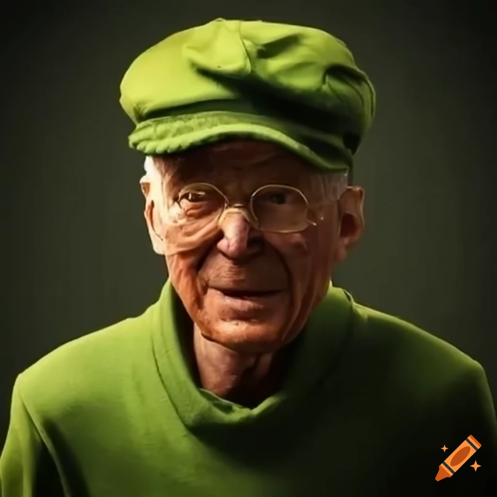 smiling elderly plumber wearing green uniform and hat