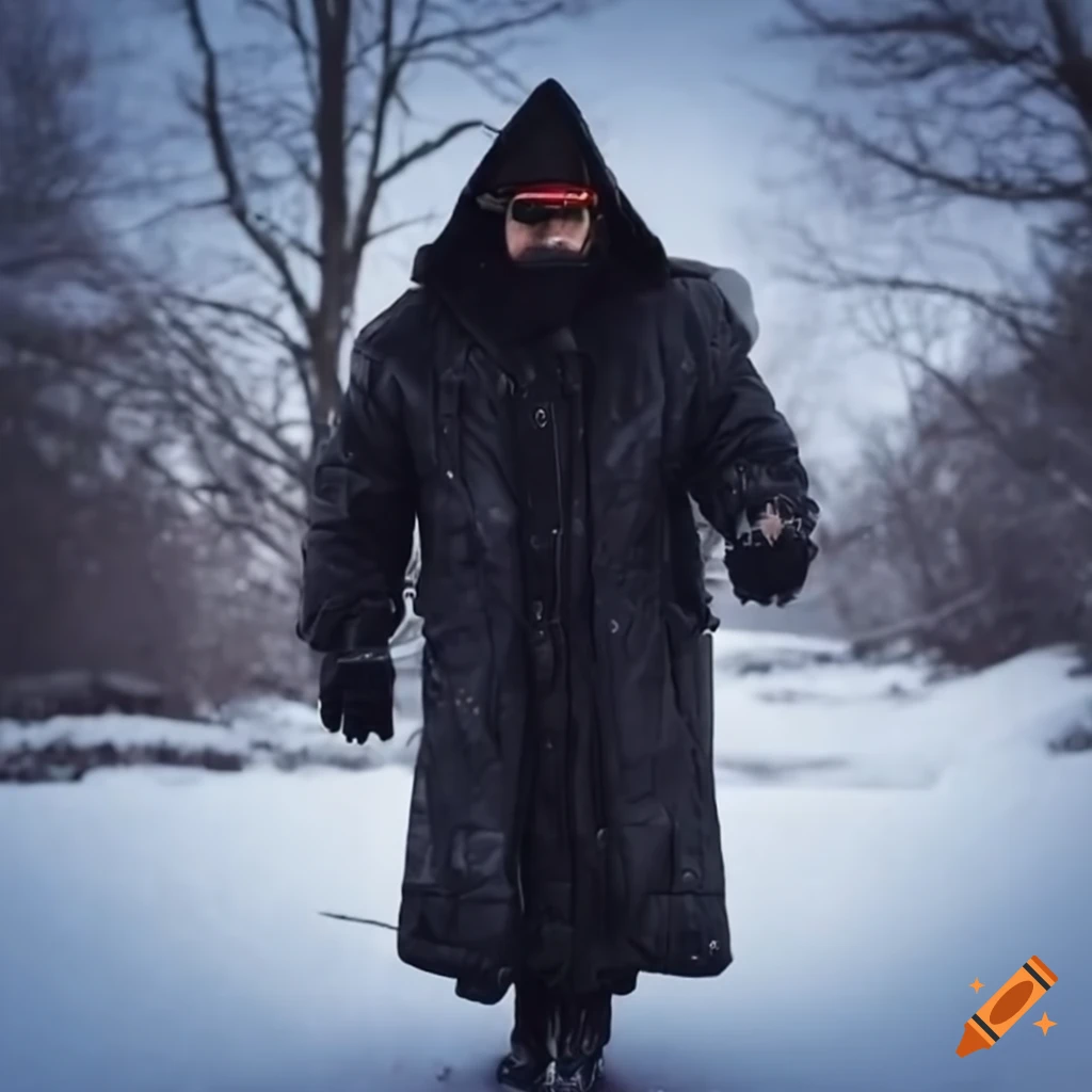 Stylish man in a coat in the snow on Craiyon