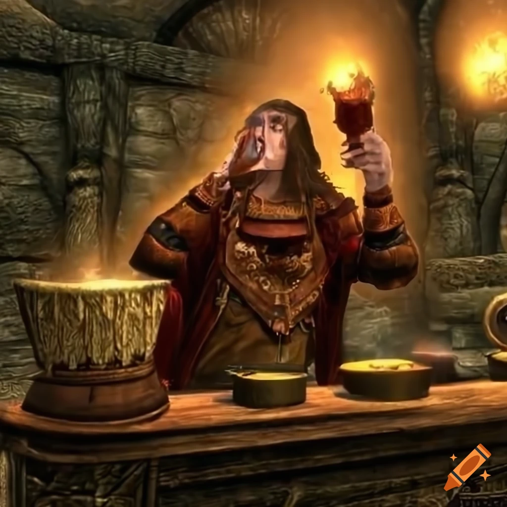 image of a bard singing in a Skyrim bar