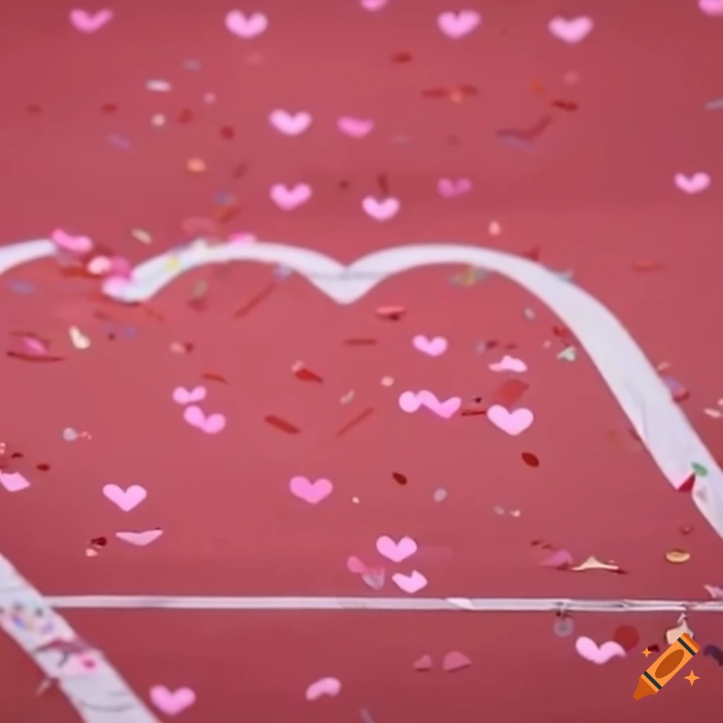 Olympic track with heart-shaped pink confetti