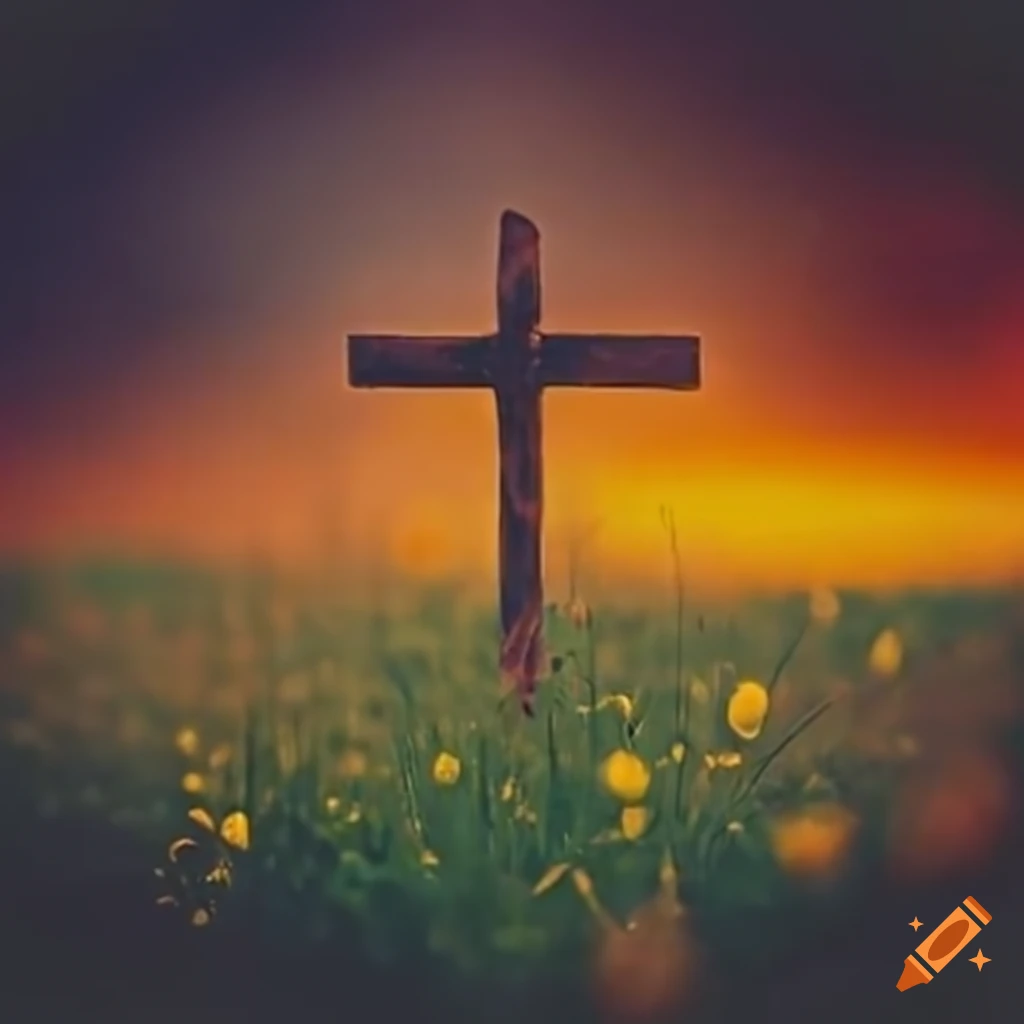 Cross in a field of flowers on Craiyon