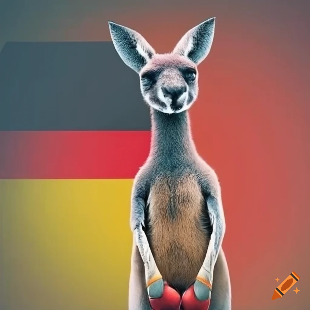 kangaroo wearing boxing gloves in front of a german flag