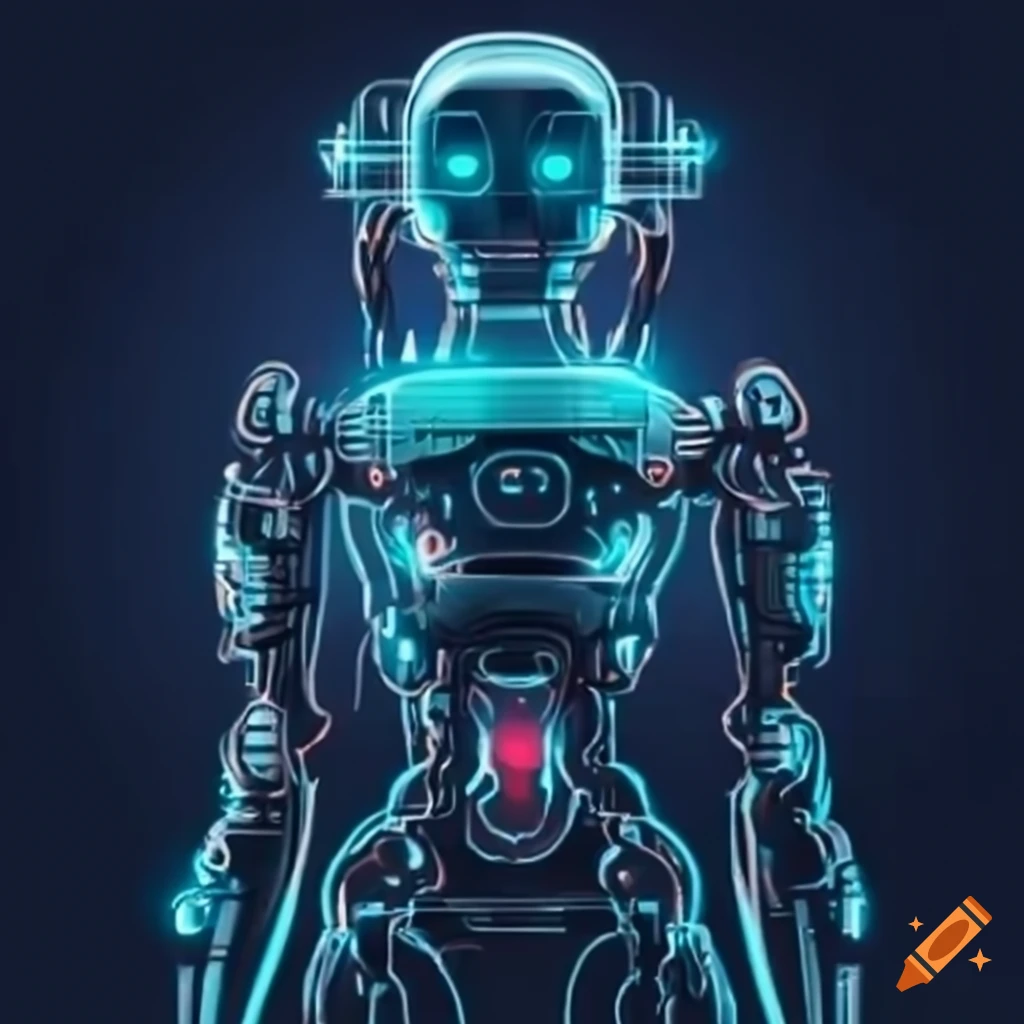 Futuristic robot shooting fire and lasers while destroying a city on