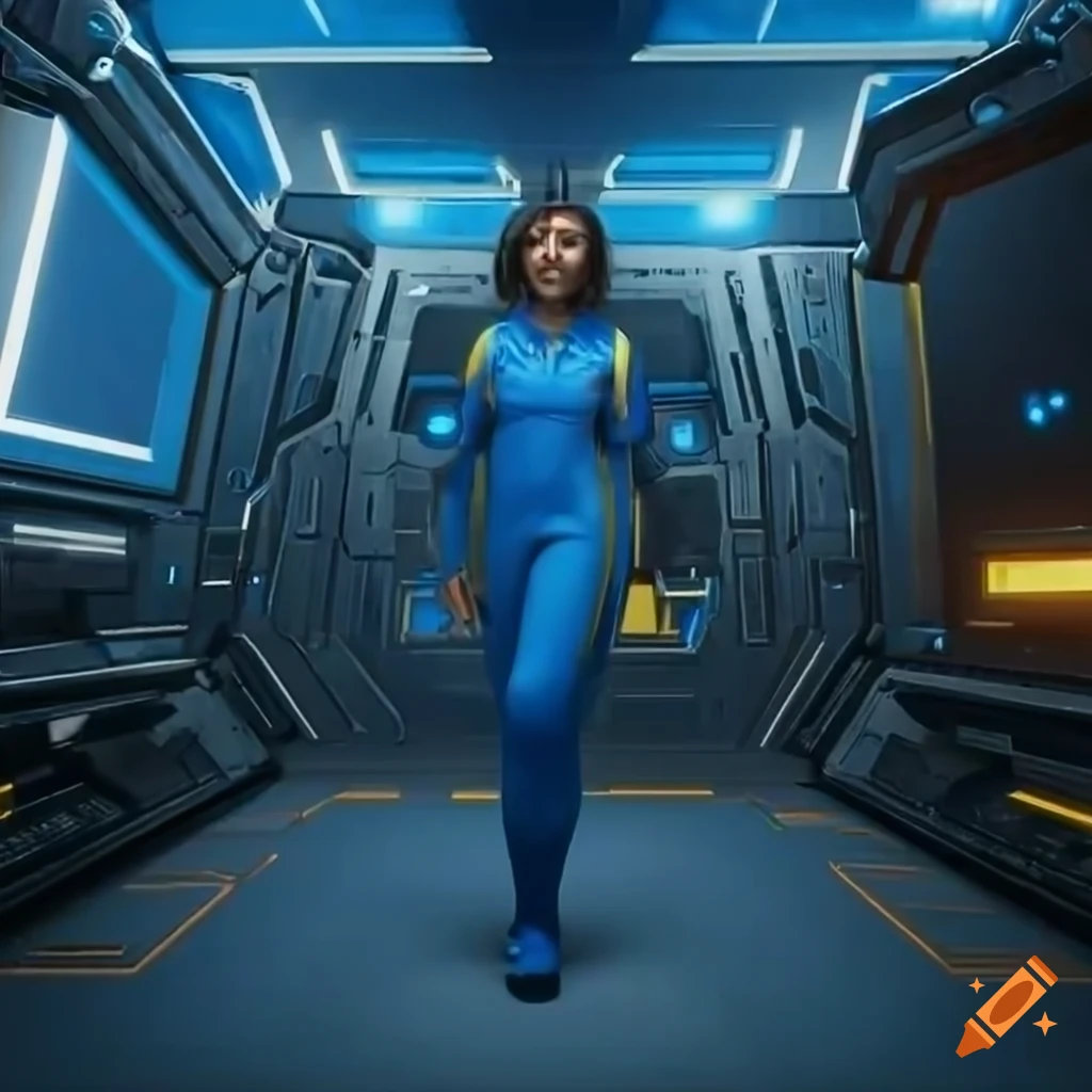 Portrait of a girl in a sci-fi spaceship room on Craiyon