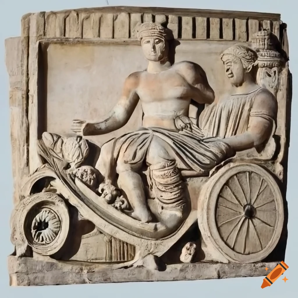 stone relief of an emperor on a carriage