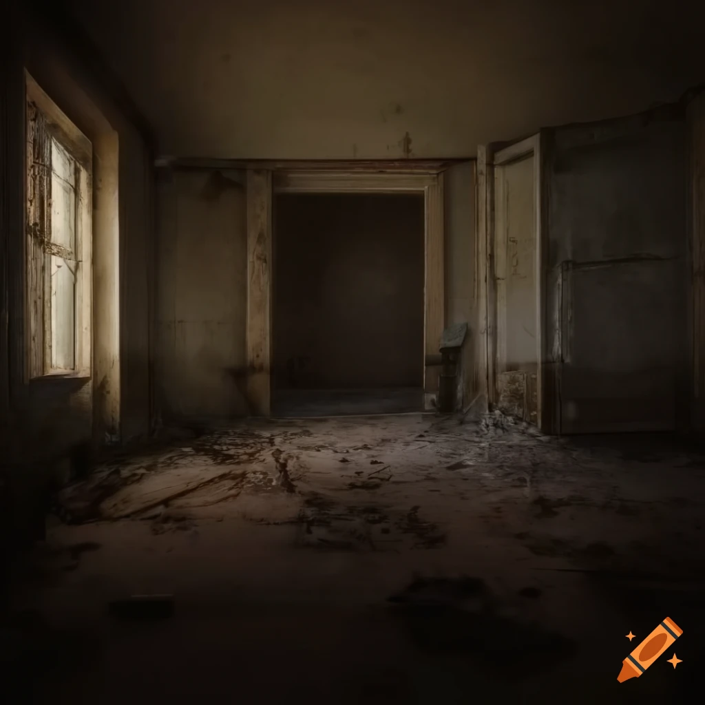photorealistic depiction of an empty abandoned room