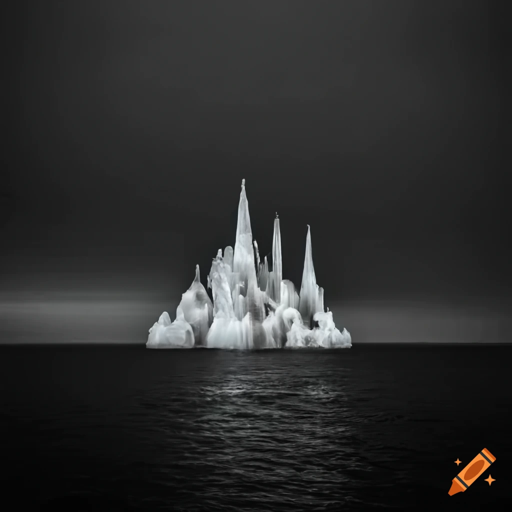 ethereal floating cityscape in a black sky