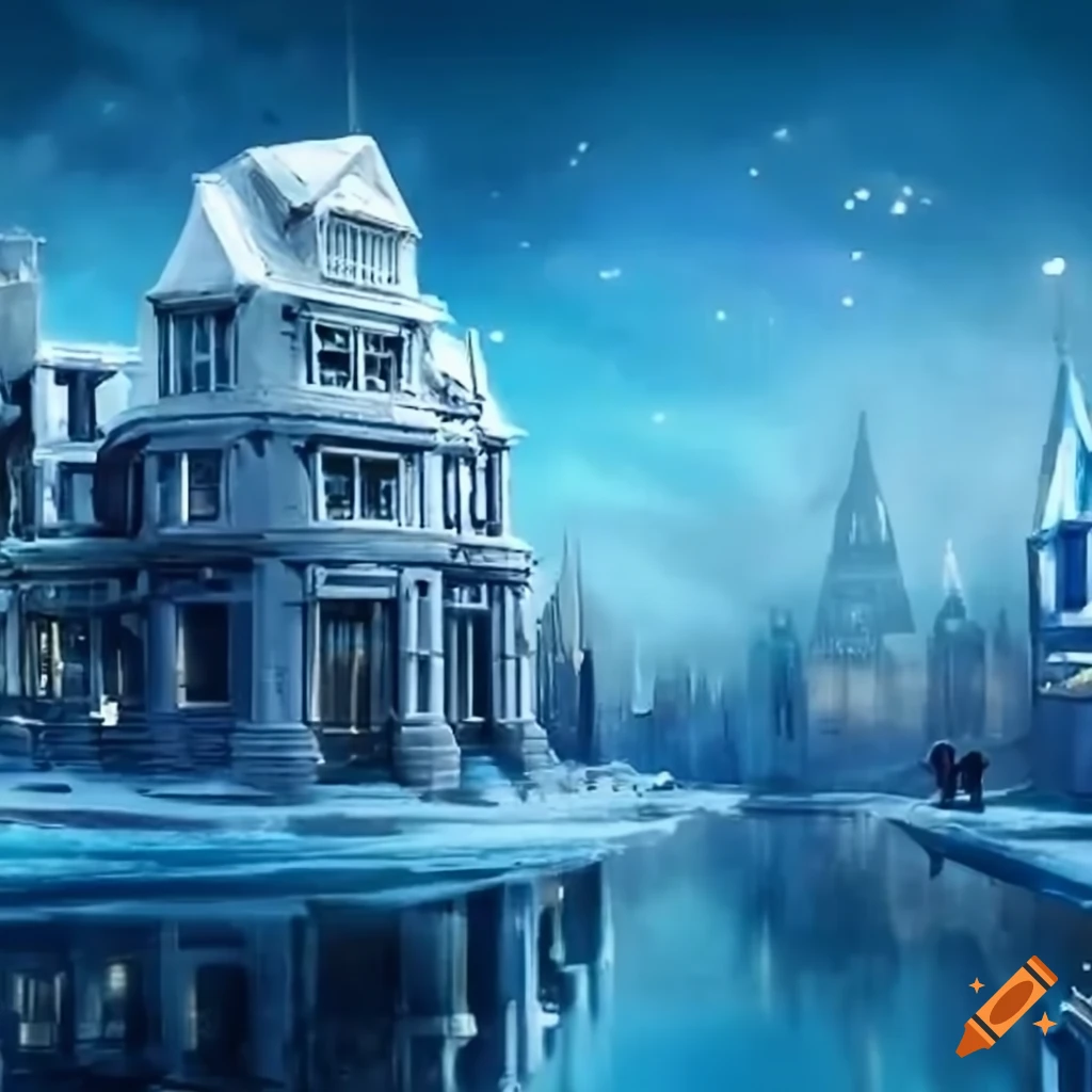 city covered in snow and ice