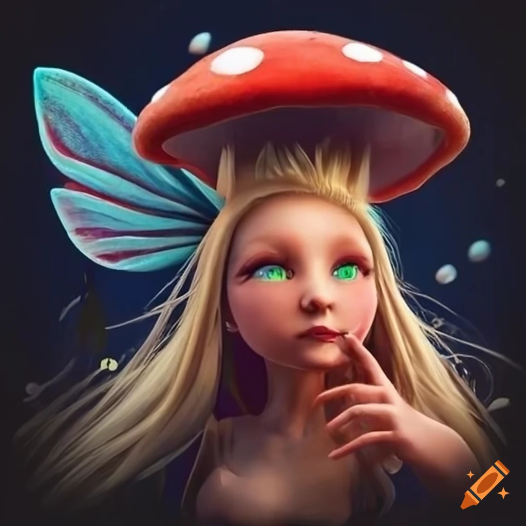 Illustration of a mushroom fairy on Craiyon