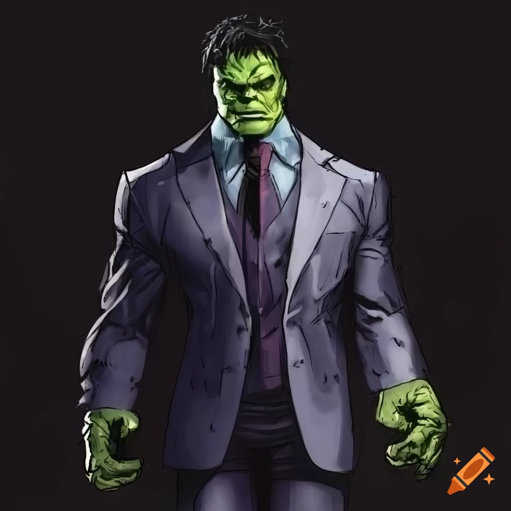 comic book style illustration of the Hulk in a suit