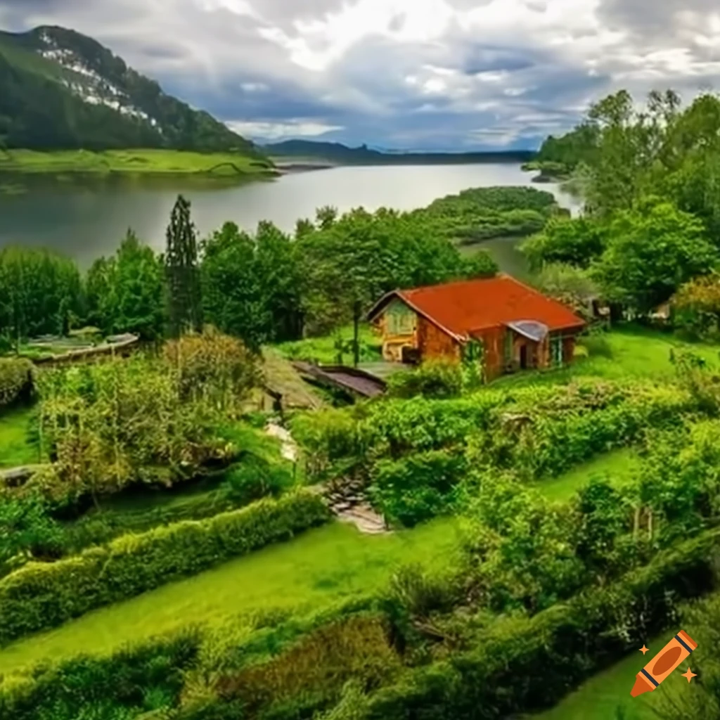 sustainable village with container houses and vegetable gardens