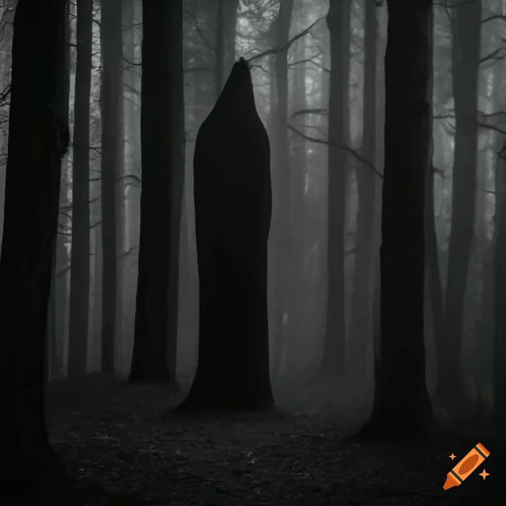 image of a spooky figure in misty dark woods