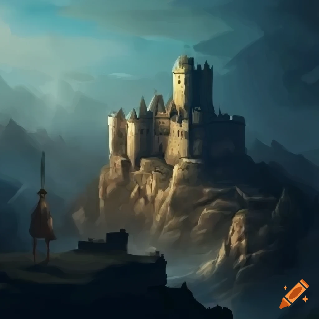 Pixel art of a man standing on a cliff with a sword in a fantasy ...
