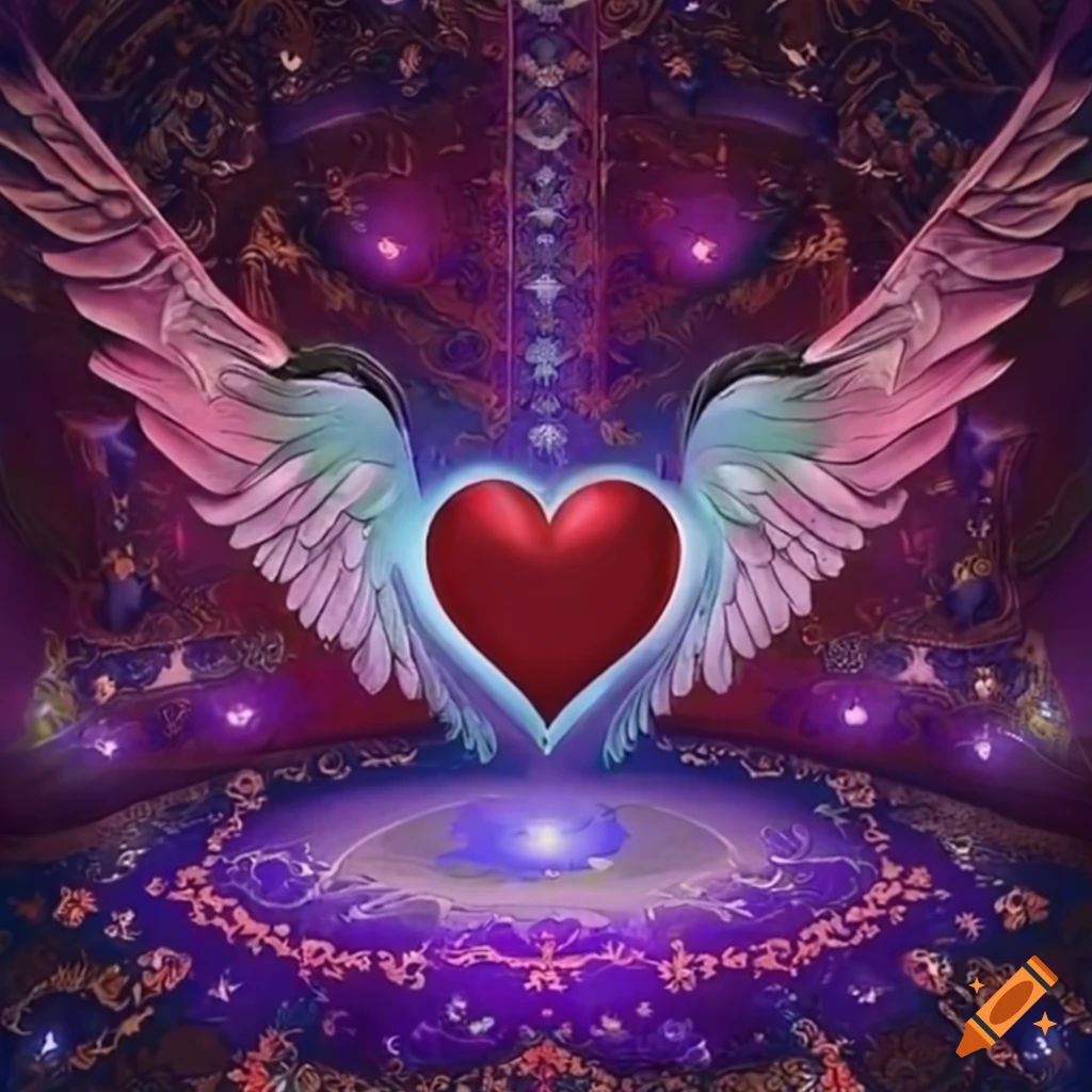 symbol of a heart with wings on a magic carpet