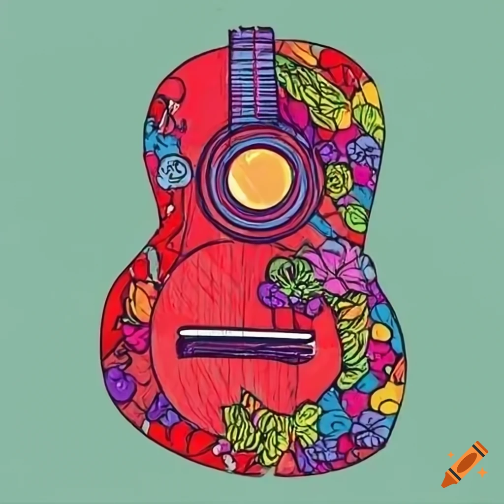 red background with a flamenco guitar and dancer