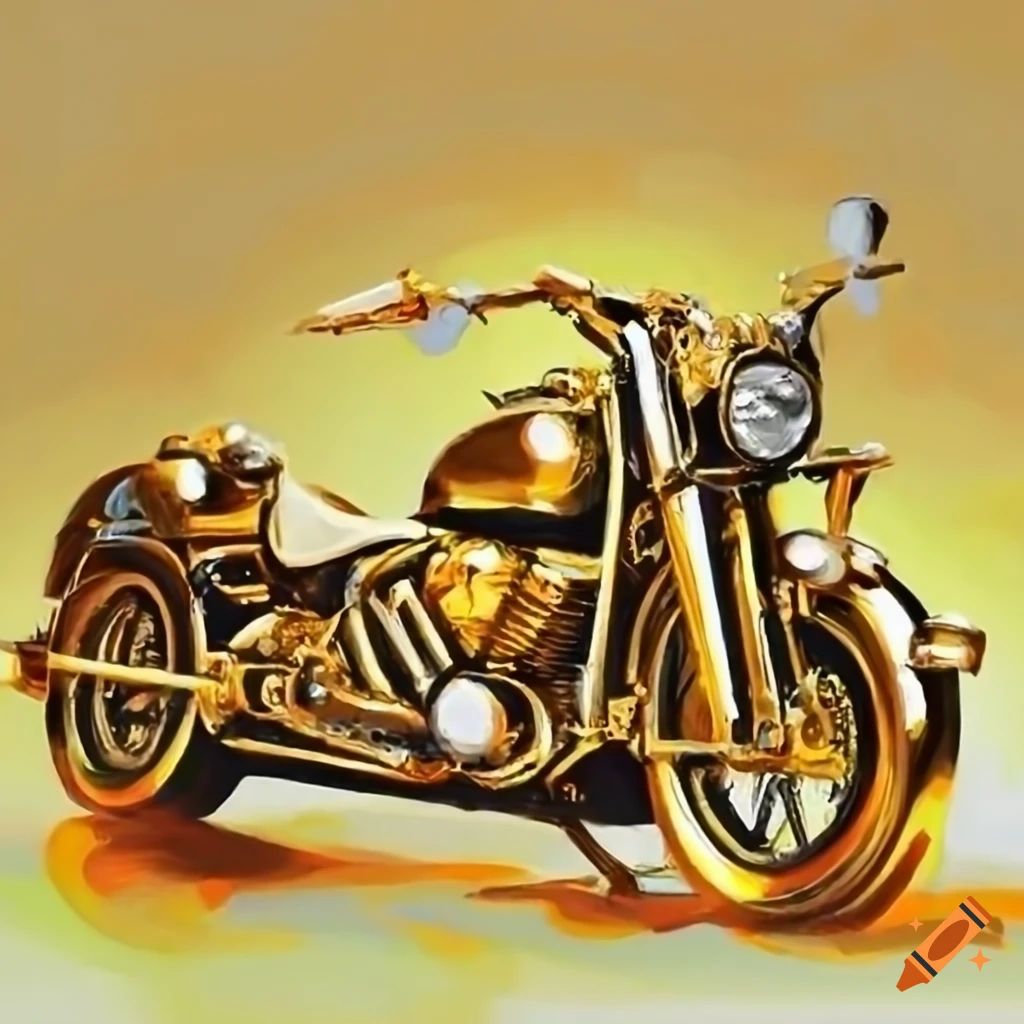 Painting of a golden motorcycle on Craiyon