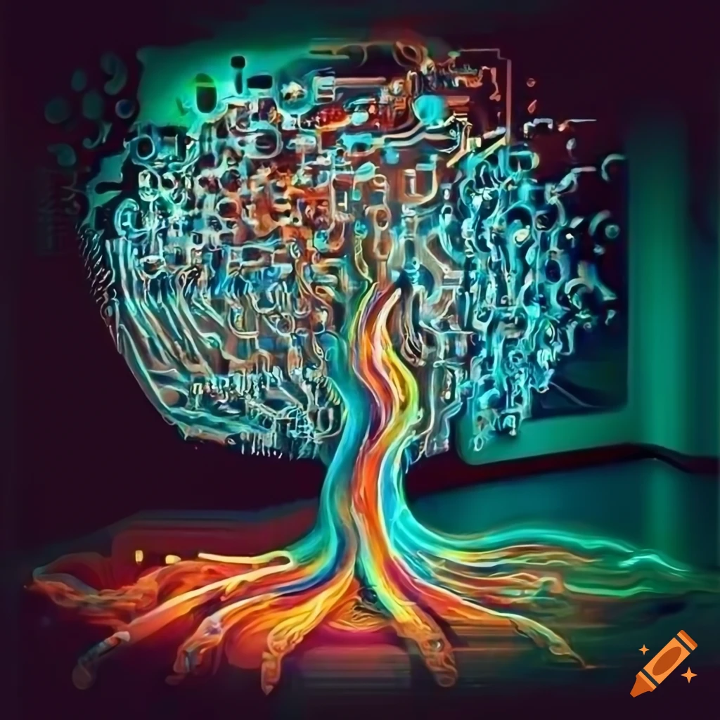 Abstract art of a tree in tube style on craiyon