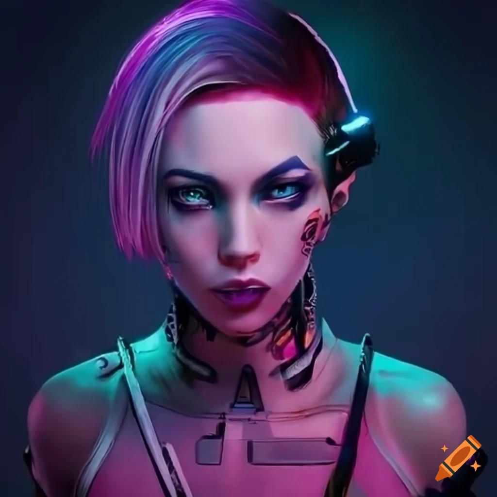 Futuristic cyberpunk girl with short hair on Craiyon
