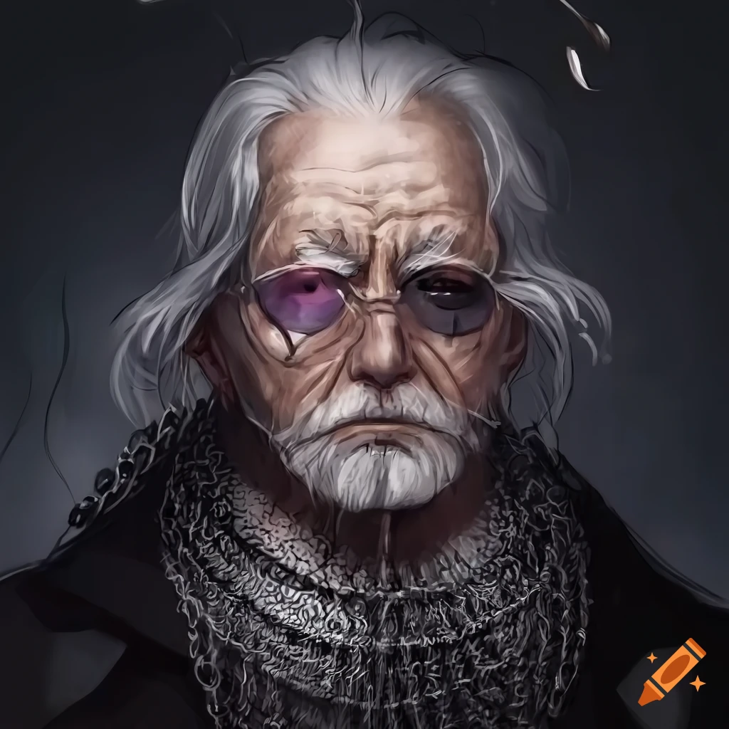 anime-style portrait of an old man with an eyepatch