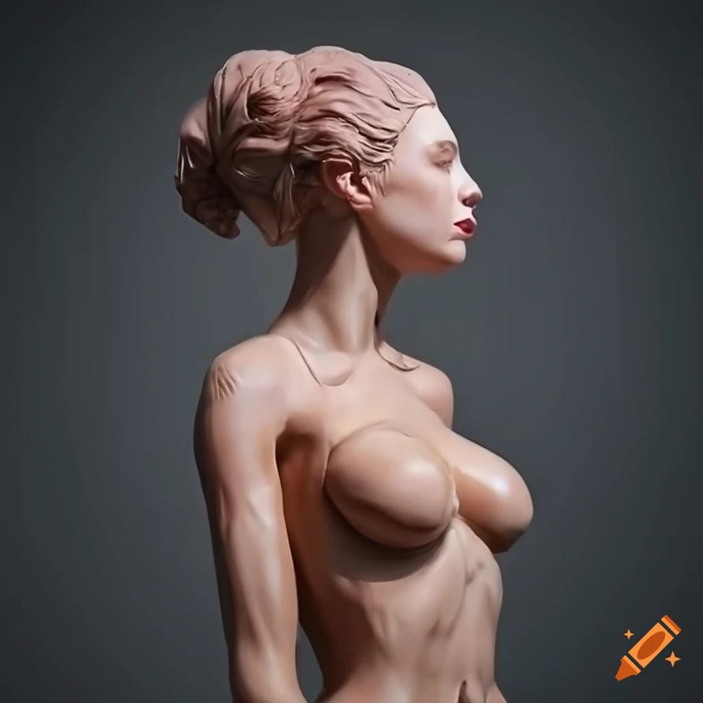 hyperrealistic clay sculpture of three sensuous women