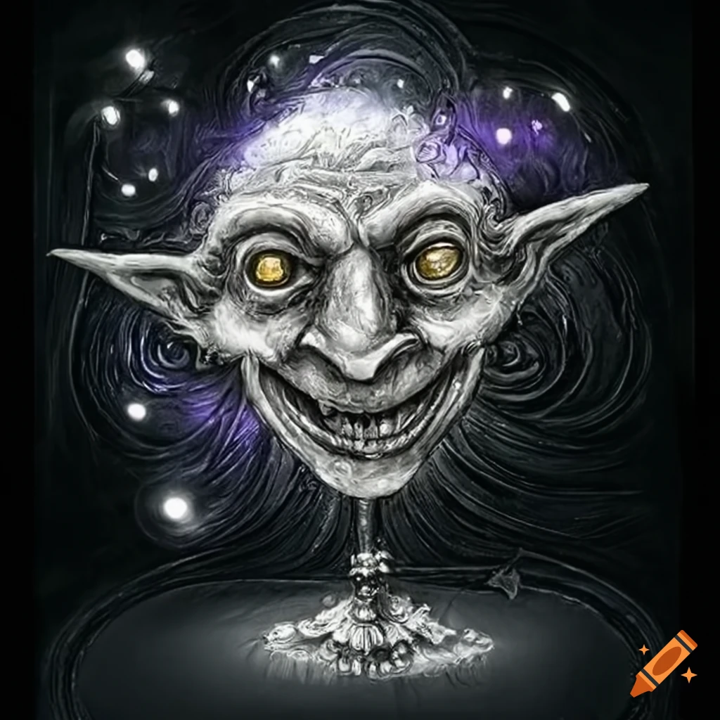 ornate chrome goblin bauble on stand