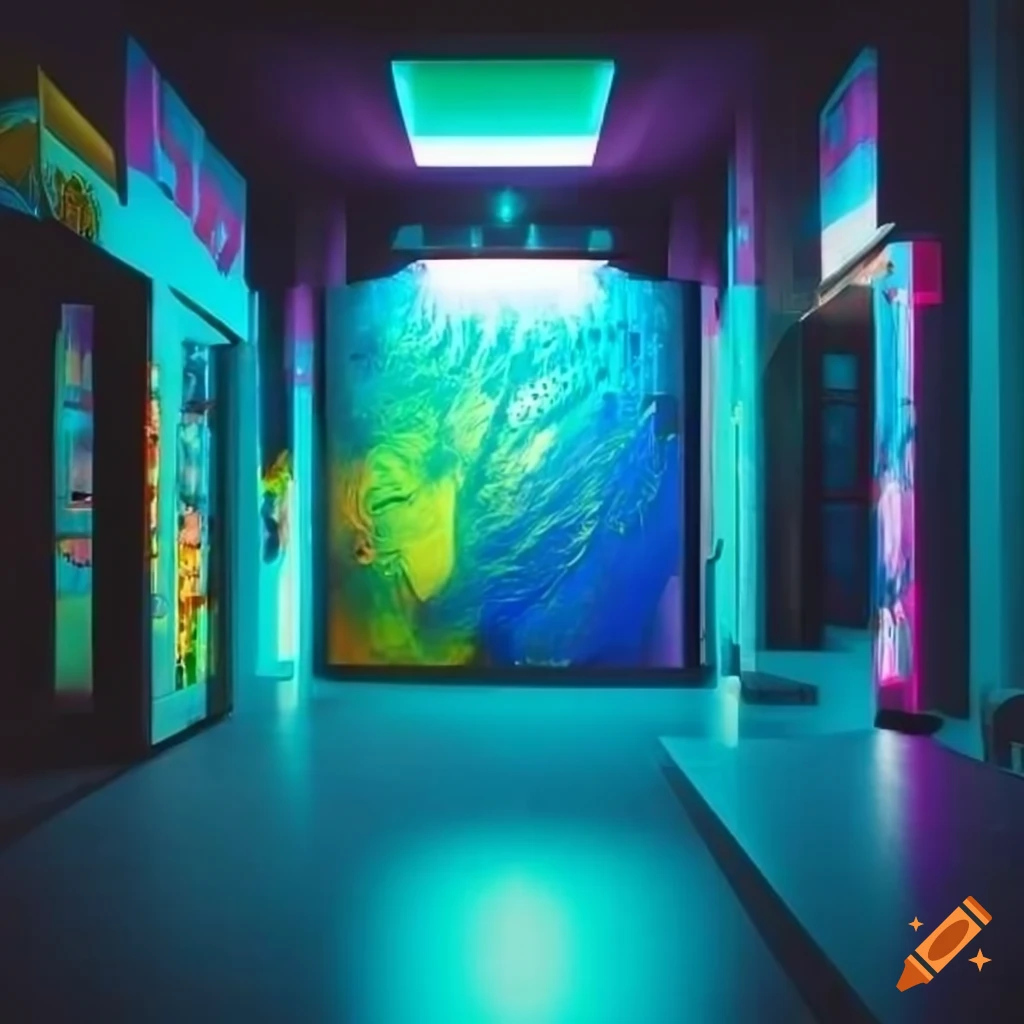 colorful art exhibition with neon lights