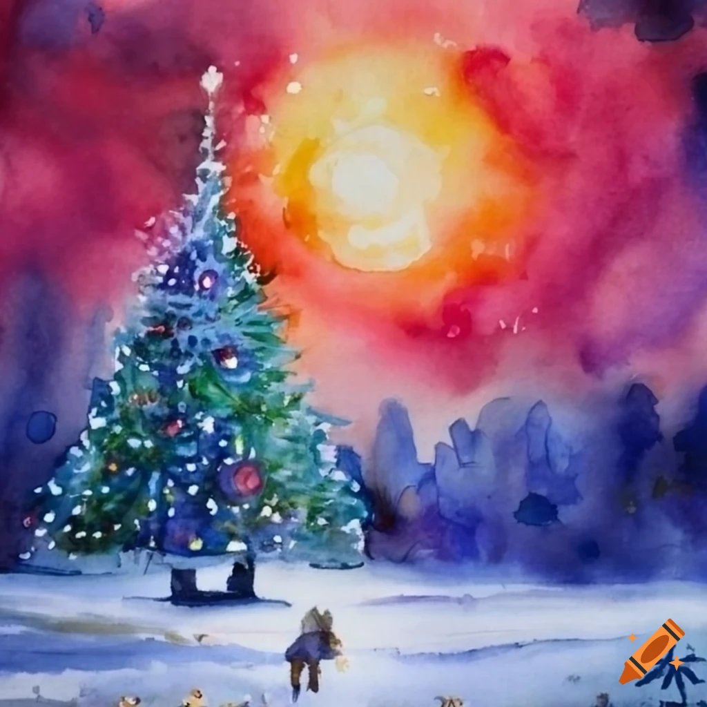 Watercolor painting of a christmas eve scene on Craiyon