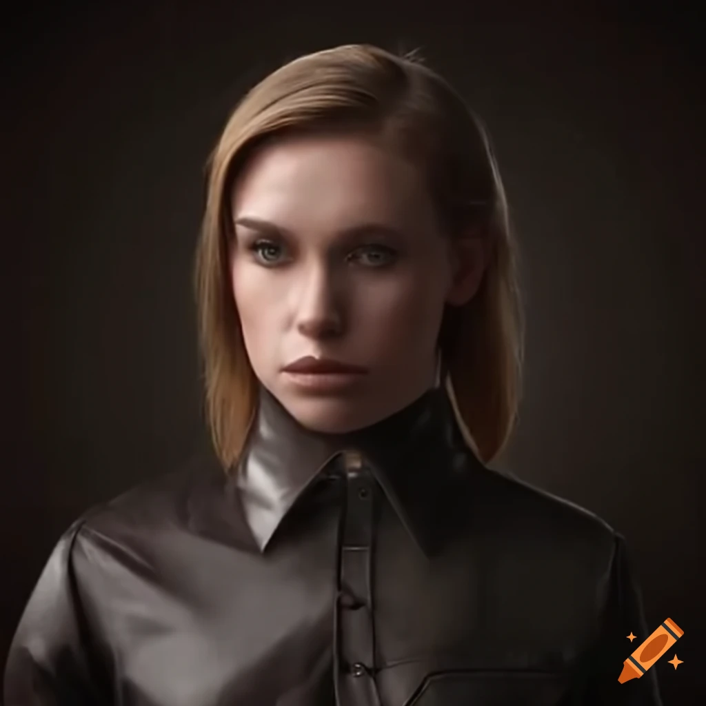woman in a stylish leather shirt