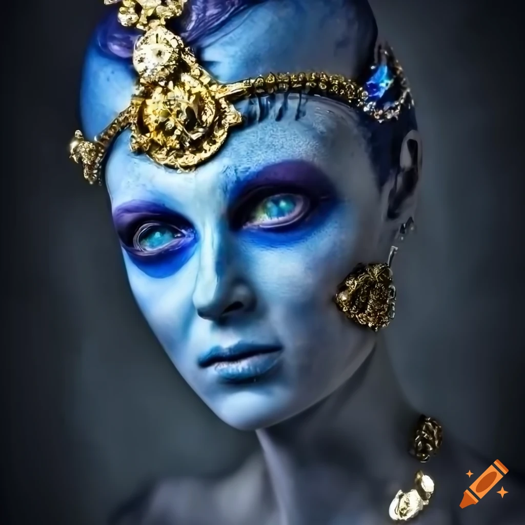 Digital Art Of A Friendly Blue Skinned Alien Woman With Opal Like Eyes 