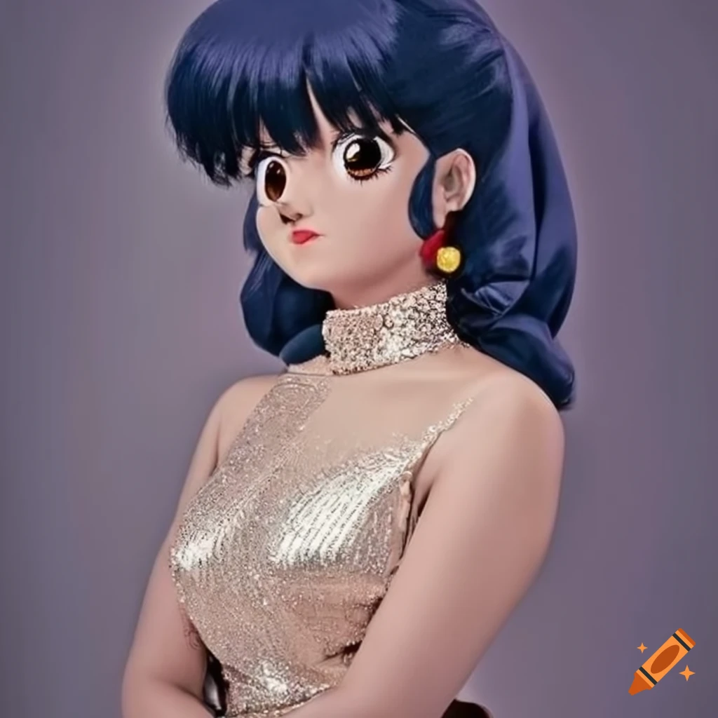 portrait of Ranma in a champagne silver cocktail dress