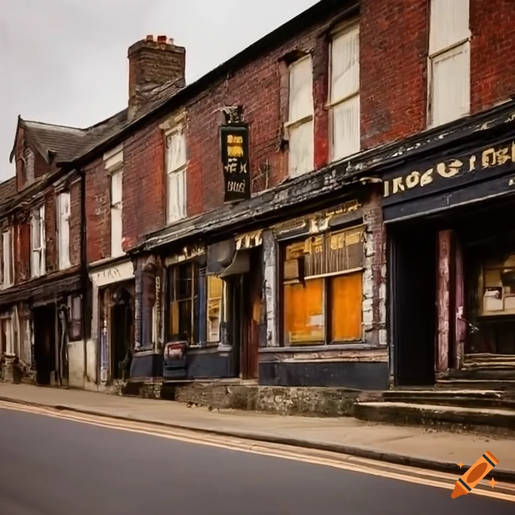 Country side shopping strip with a pub and shops on Craiyon