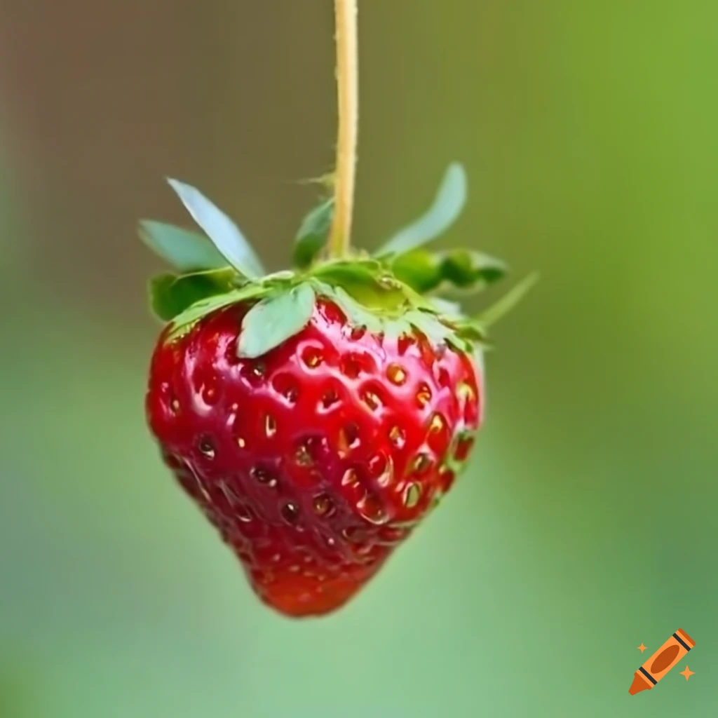 strawberry hanging on a thread