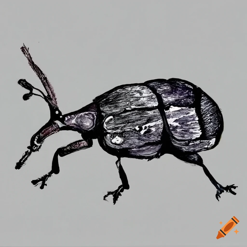 black and white doodle of a weevil