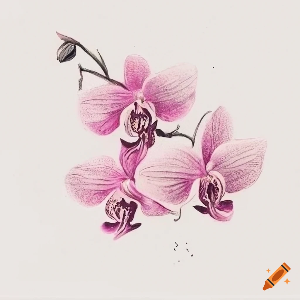 Charcoal drawing of a branch with flowers on a white background on