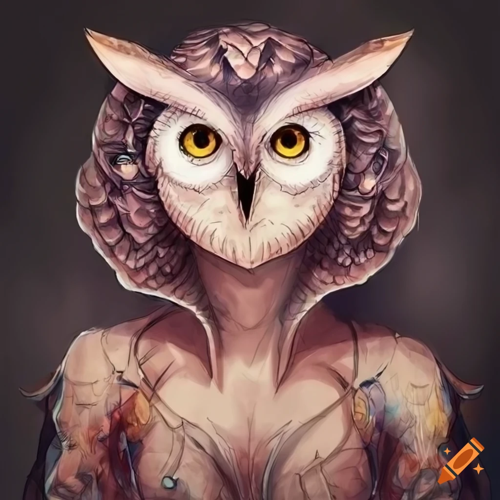 drawing of a humanoid owl creature