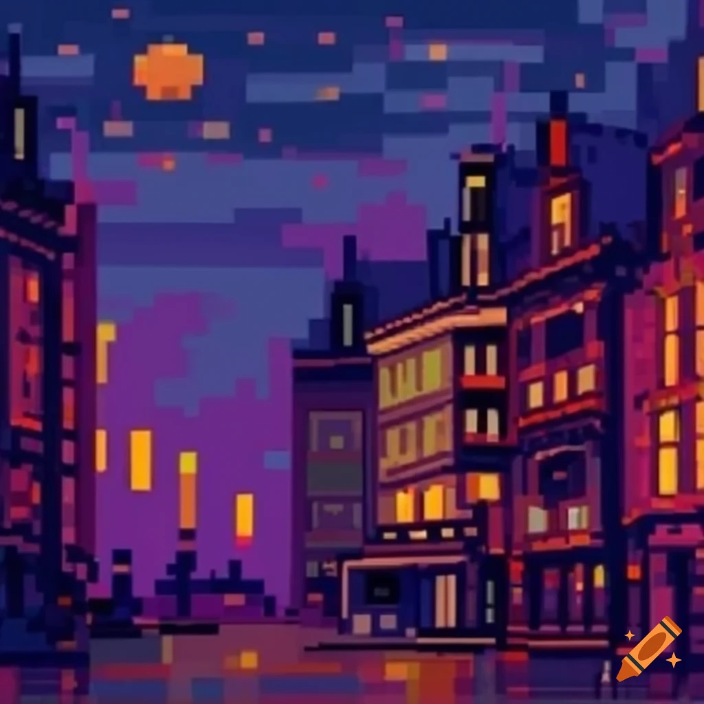 Pixel Art Of A Gloomy Victorian City At Night On Craiyon