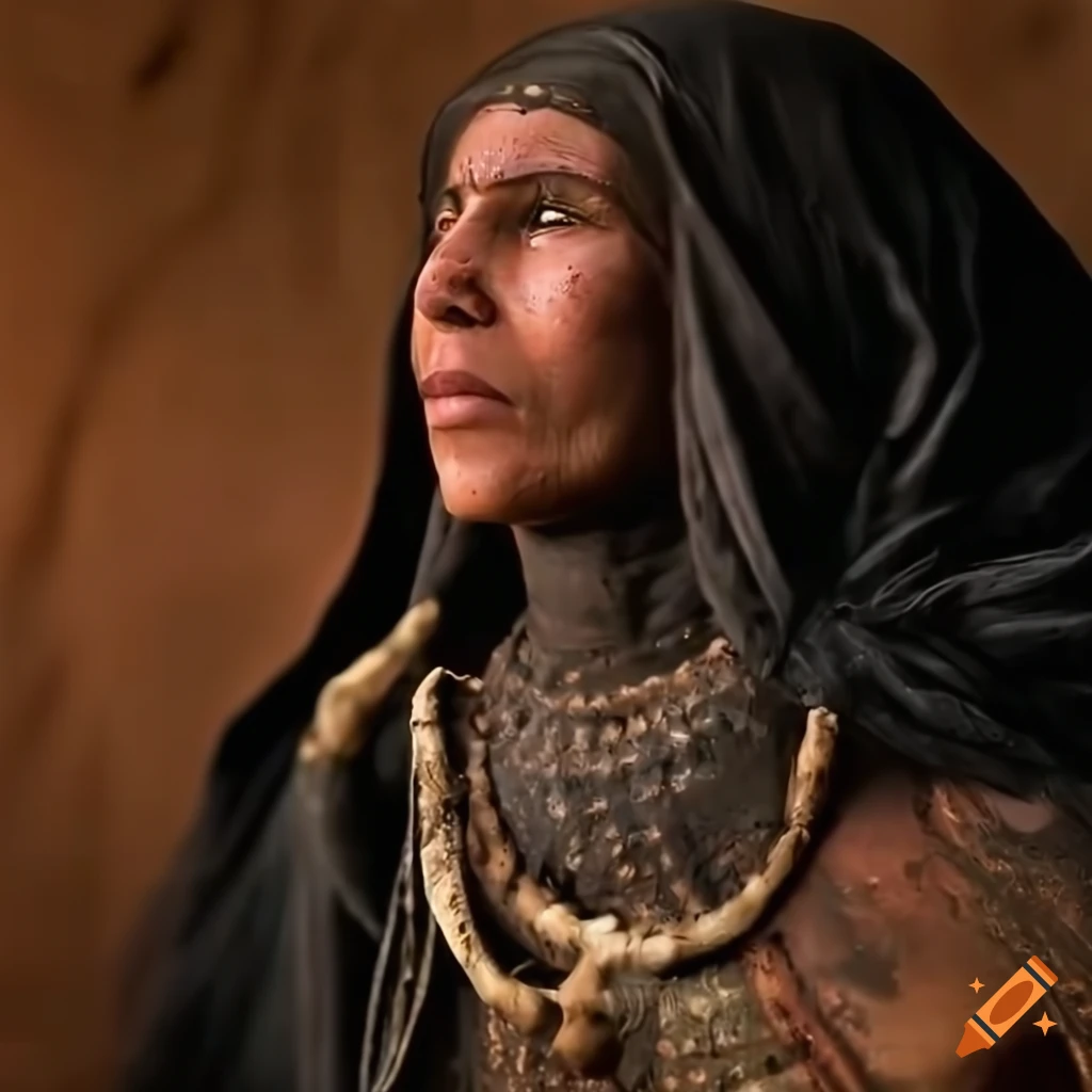 photo of a middle eastern woman in primitive inspired clothing