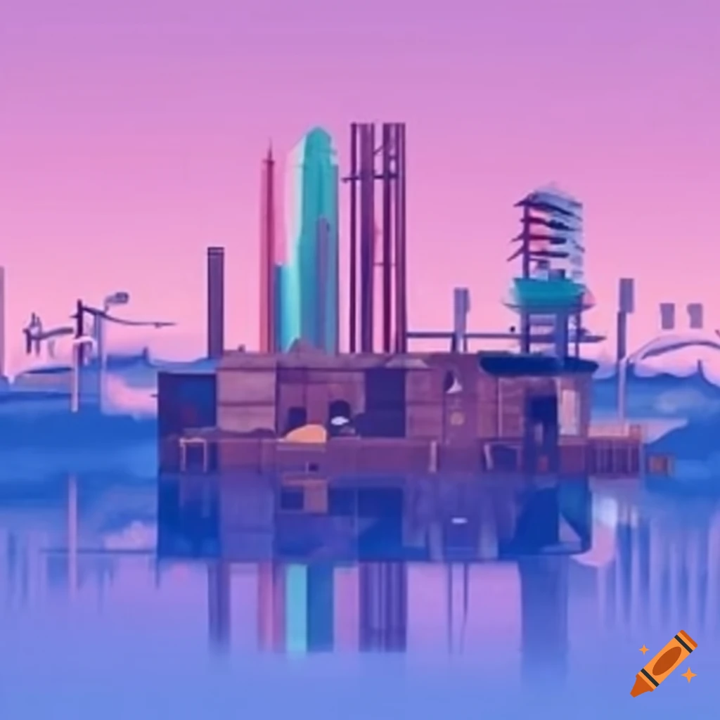 Urban landscape with industrial structures on stilts on Craiyon