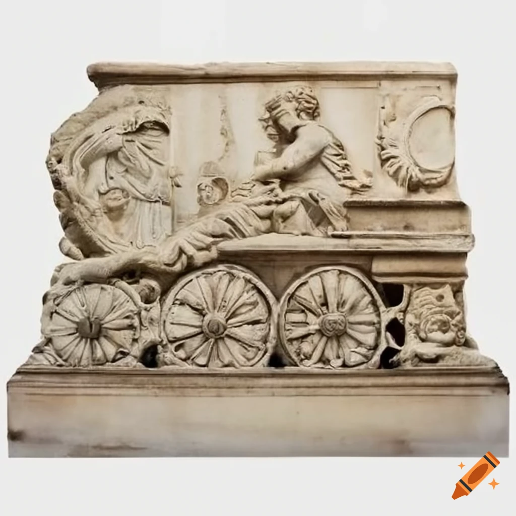 stone relief of an emperor on a carriage