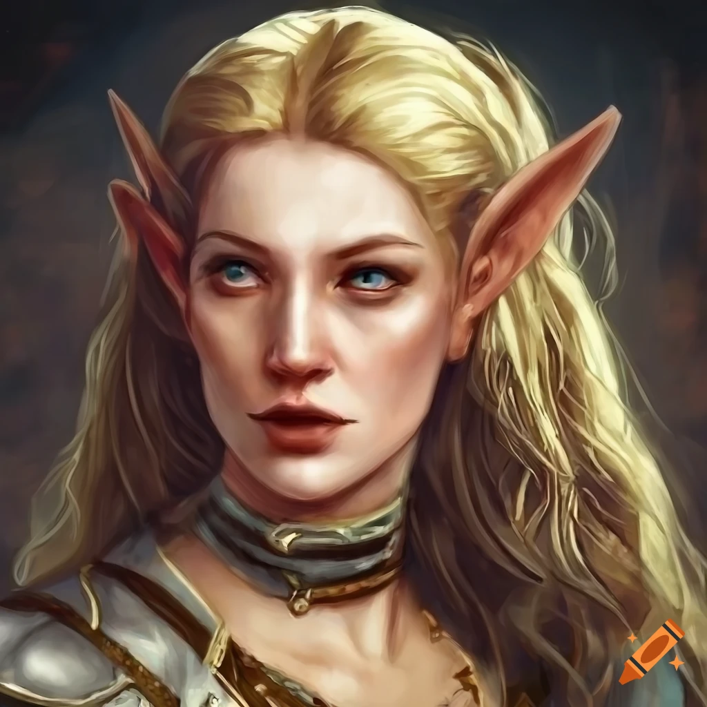 Portrait of a beautiful female elf with detailed hair