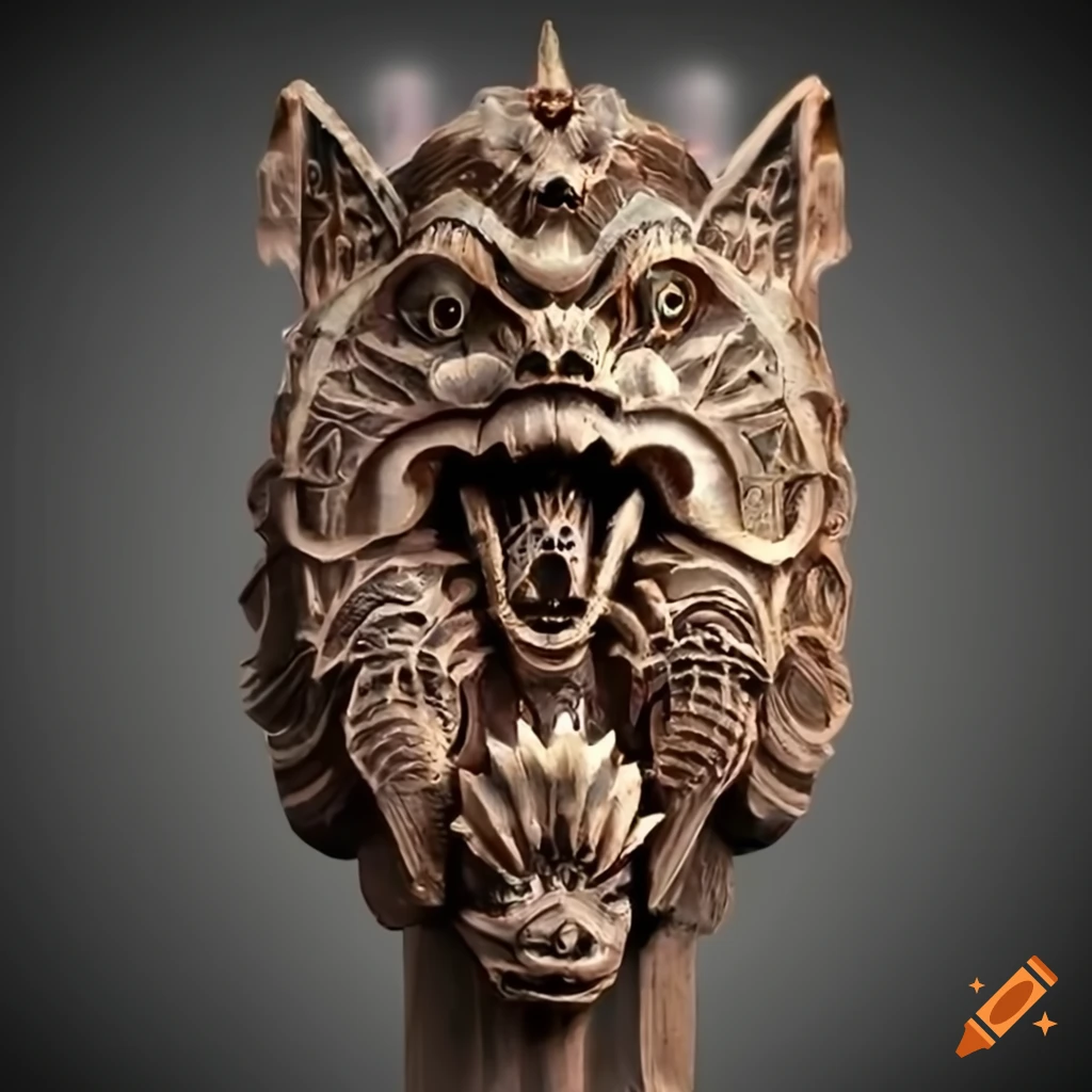 detailed moth werewolf carving