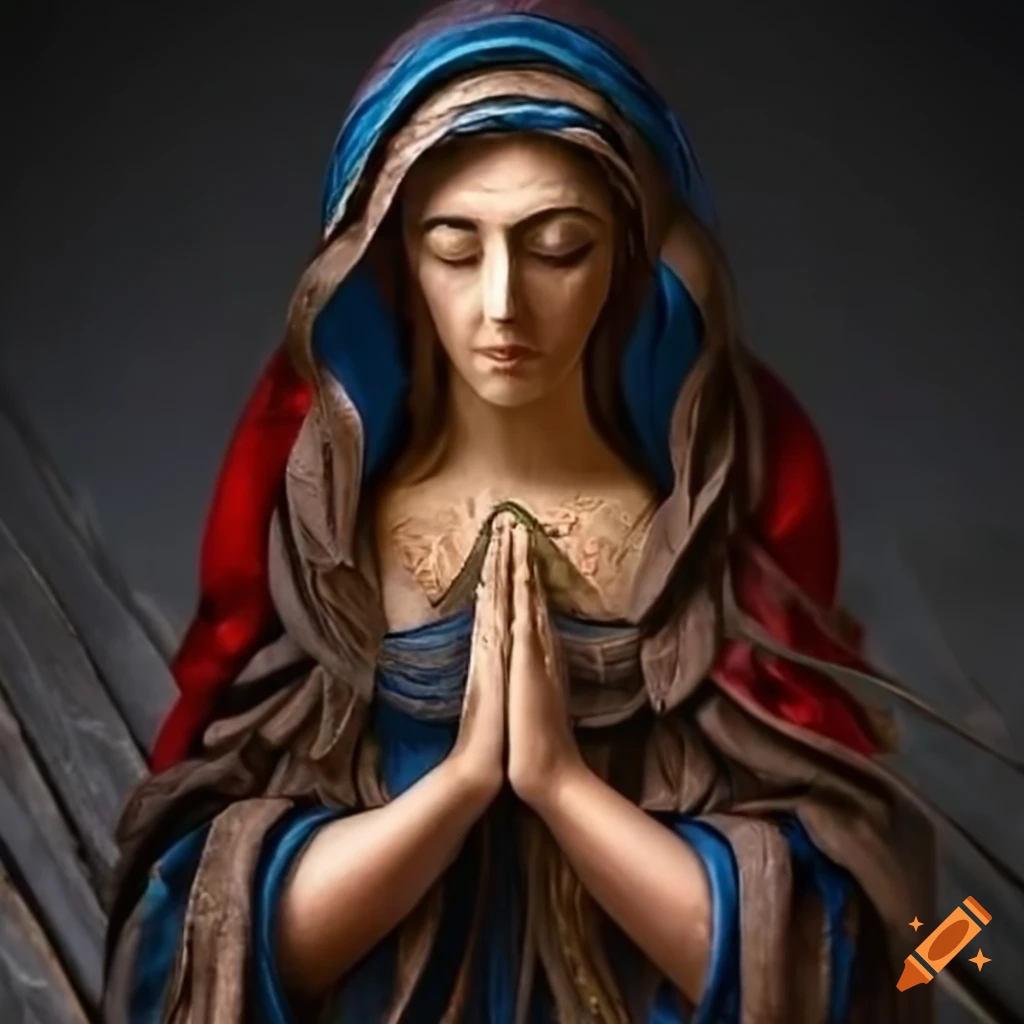 artwork of a woman in prayer with stained accents