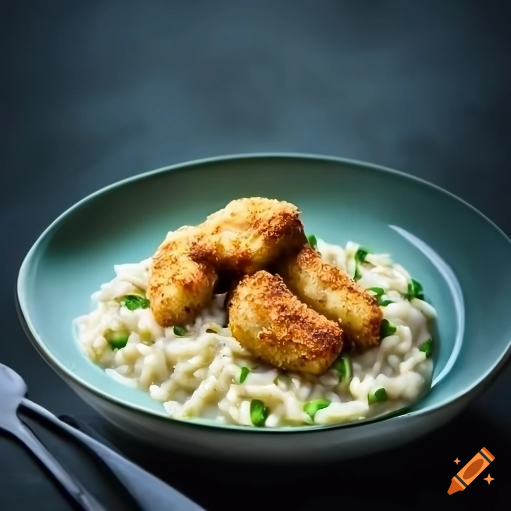 Cream of courgette risotto with chicken nuggets on Craiyon