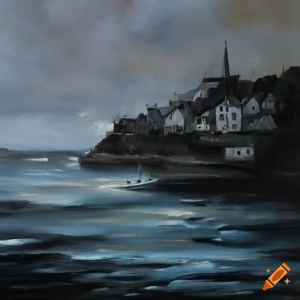 stormy evening at a Cornish harbour